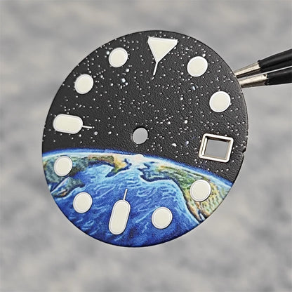 28.5mm Watch Dial Starry Sky and Earth Green Luminous Surface + Hands for NH35/ NH36/ 4R/ 7S Movement Replace Watch Accessories