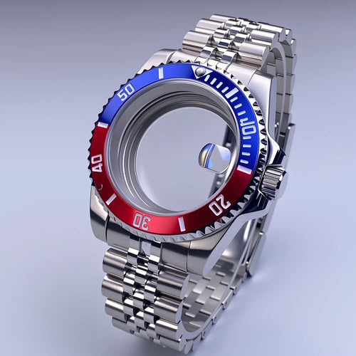 GMT Watch Case 40mm NH34 Nh35 Sliver Watch Case with Sapphire Crystal 120 Click Compatible with NH34/NH35/NH36 Movements Water-Resistant 28.5mm Dial