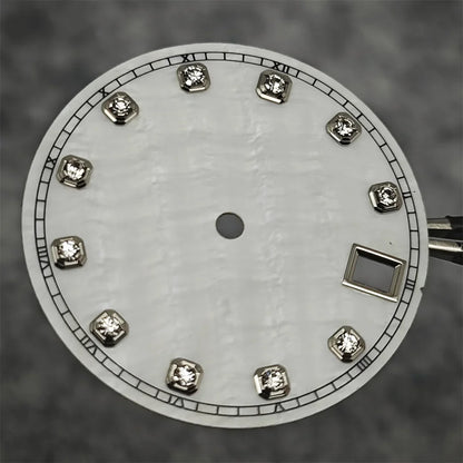 NH35 Watch Dial Watch Hands 28.5mm Diamond Inlaid Shell of Pearl Pattern Surface Watch Accessories for NH35/NH36 Movement