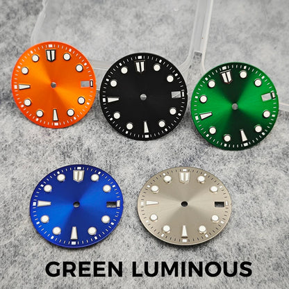 New 28.5mm Watch Dial BGW9/C3 Blue Green Luminous Watch Faces Sunray Dial Watch Accessories for NH35/NH36/4R/7S Movement