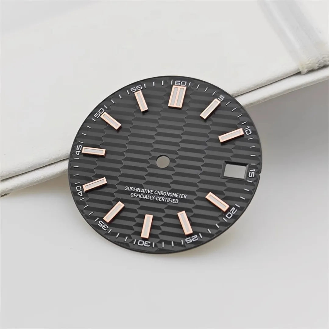 28.5mm Watch Dial Metallic Texture Surface DIY Log Dial BGW9 Blue Green Luminous Watch Faces Watch Accessories for NH35 Movement