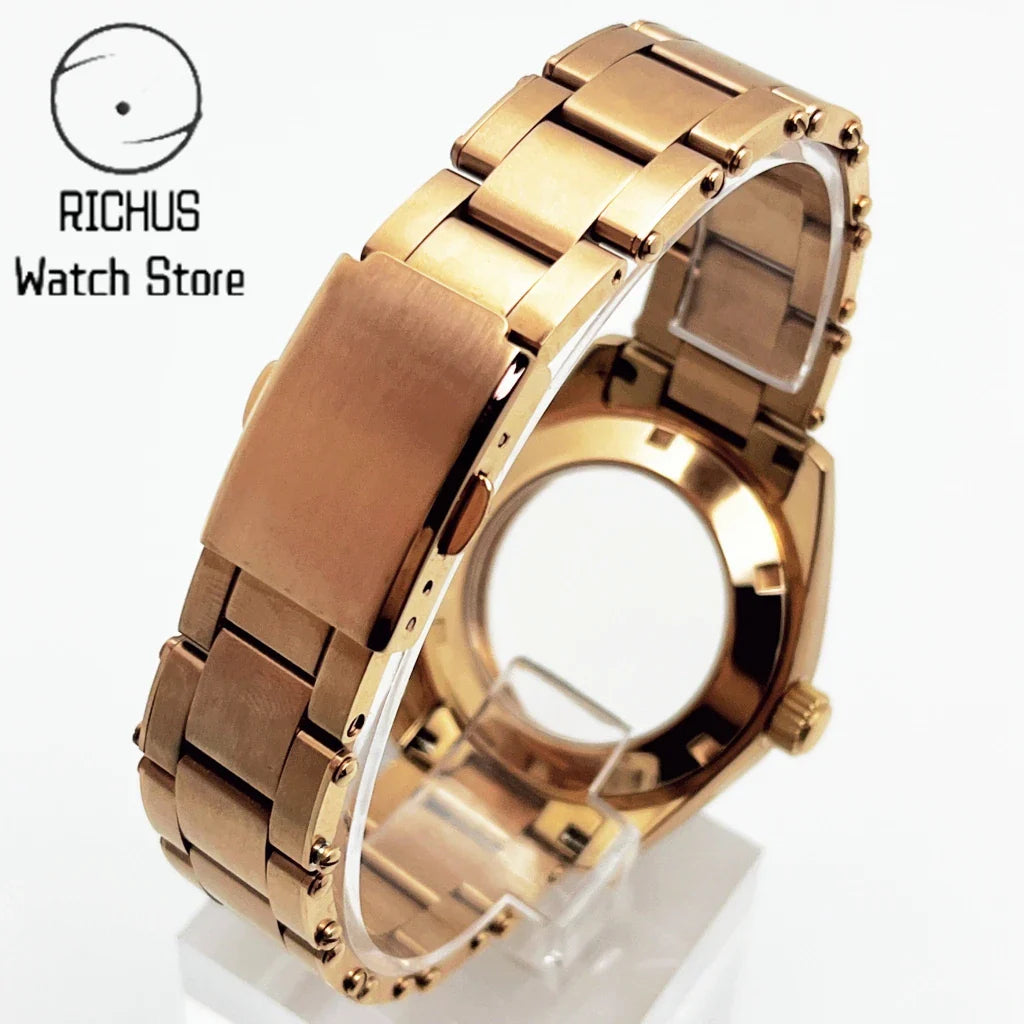 38mm NH35 Case Sapphire Glass RoseGold Watch Case Stainless Steel Strap Fit NH35 NH36 ETA2824 PT5000 Movement Watch Accessories