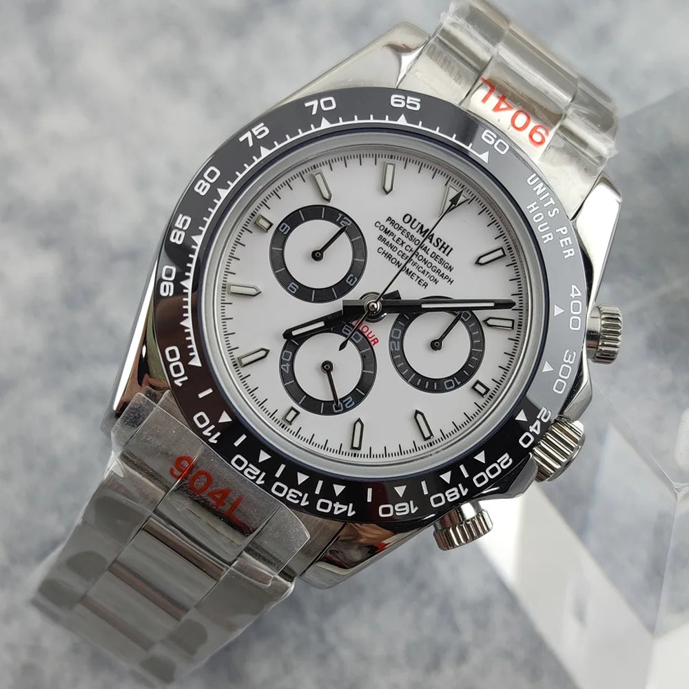 Oumashi Chronograph Automatic  ETA 7750 MOVT custom logo sapphire 40mm Daytona Panda Watch 5Bar