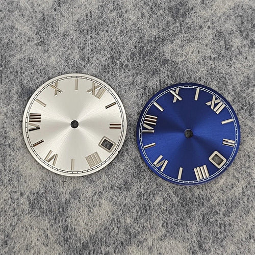 28.5mm Roman Scale Watch Dial Real Nail Modified Replacement Watch Faces with Single Calendar Window for NH35/NH36/4R Movement