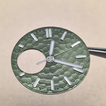 28.5mm Honeycomb Texture Watch Dial Hands Set Green Luminous Faces for NH34 NH38 Movement