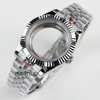 36/39mm NH35 Watch Case Stainless steel Sapphire Glass Transparent Back Cover for Seiko NH35 NH36 movement Datejust Oyster Strap