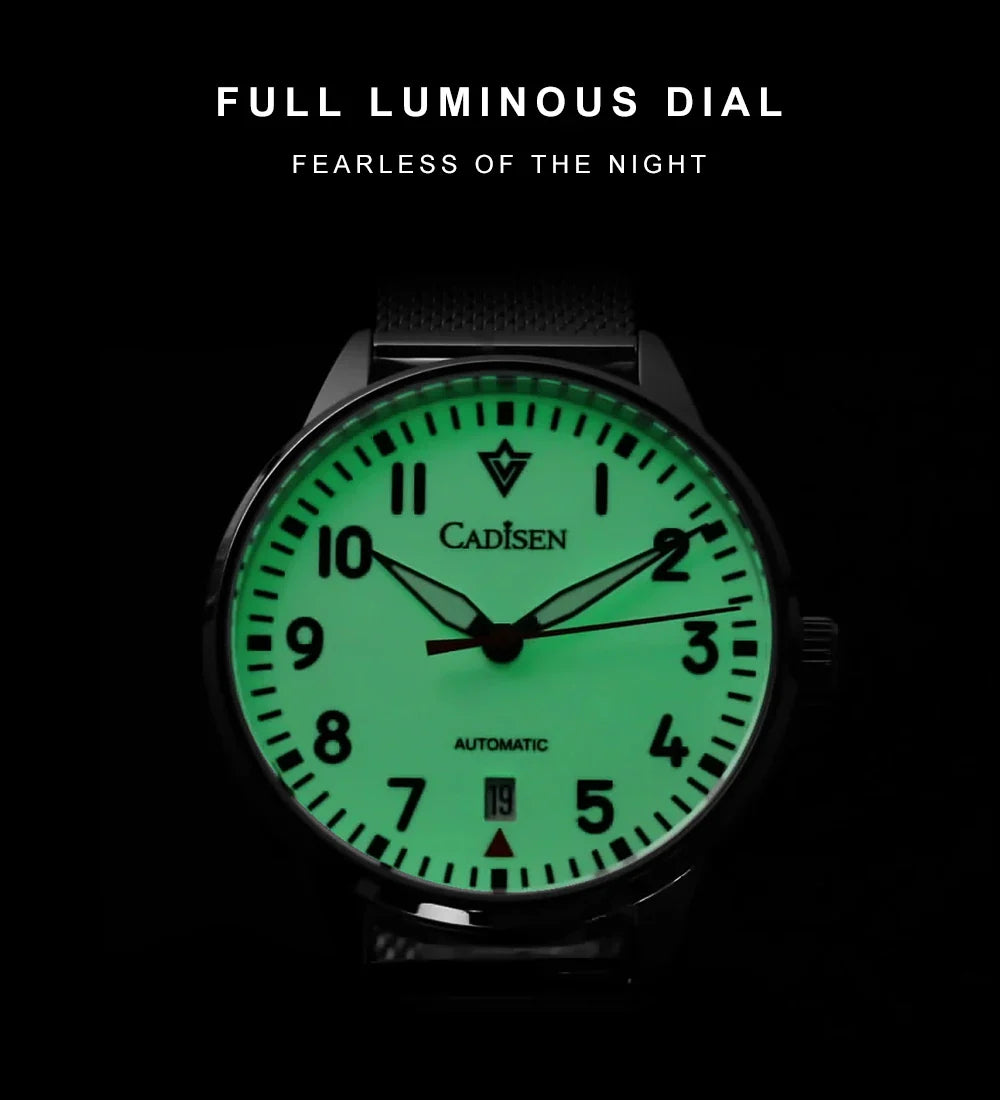 Cadisen C8224 Minimalist C3 Luminous Miyota 8215 AR Sapphire 5ATM Mesh strap 40MM