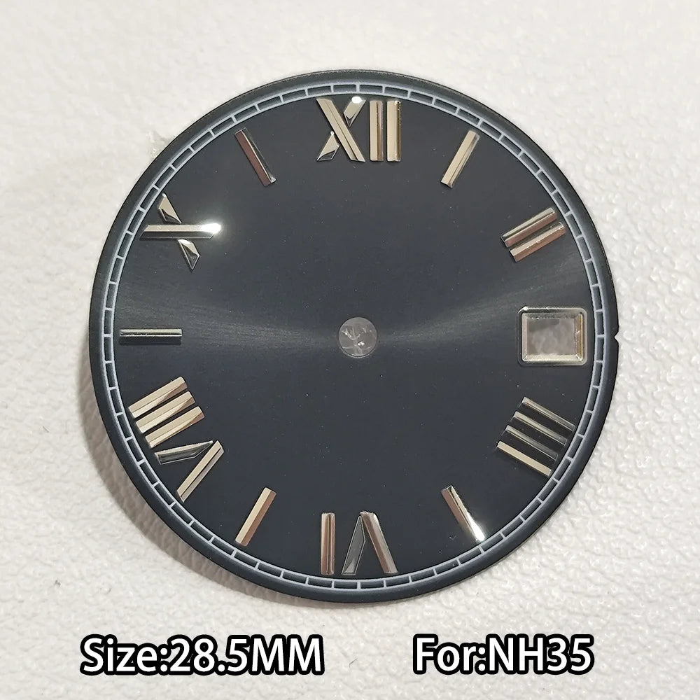 28.5mm Watch Dial For NH 35 NH36 Movements Green Luminous Single/No Date just Calendar Dial Roman Men Watches Accessories