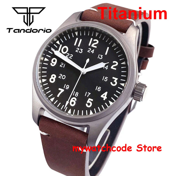 39mm Titanium Pilot Watch Tandorio TD143T Miyota 8215 Movt Automatic Sapphire 20ATM Retro Men Watch