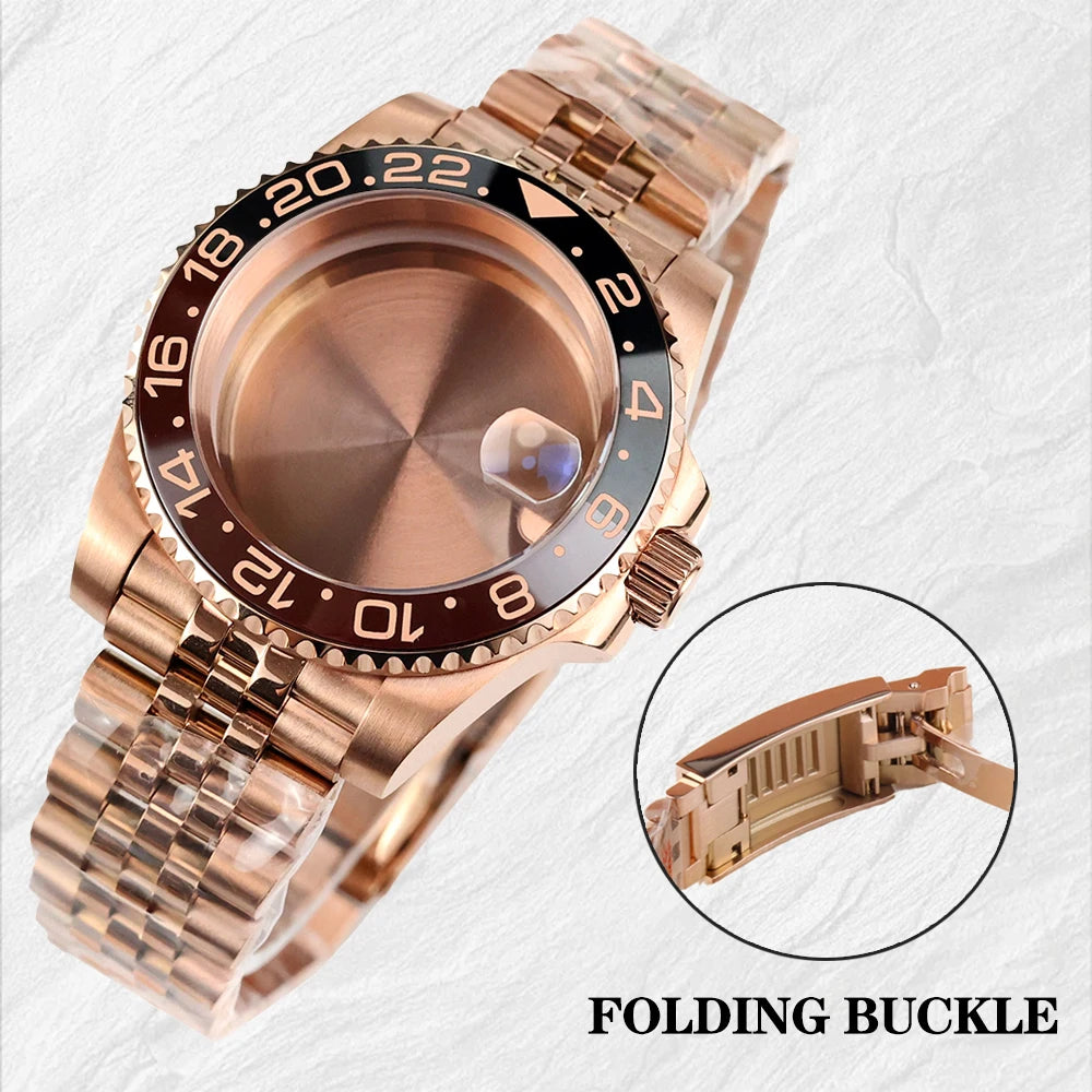 NH35 Watch Case 40mm For GMT YACHT-MASTER Seiko NH34/NH35/NH36/NH38 Movement Rose Gold Jubilee Bracelet Submariner NH35 Case