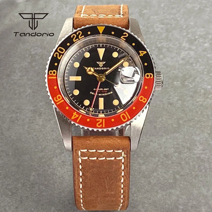 Tandorio NH34 GMT Watch 6542 homage 38mmTD218S Sapphire 20BAR Diver 24H Glass Bezel Sapphire