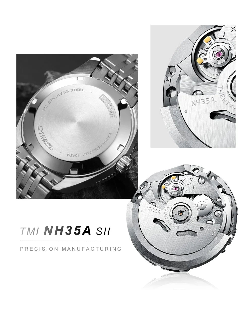 CADISEN C8237 Dive Watch BB58 Japan NH35A Ceramic Bezel 10Bar AR sapphire 40MM