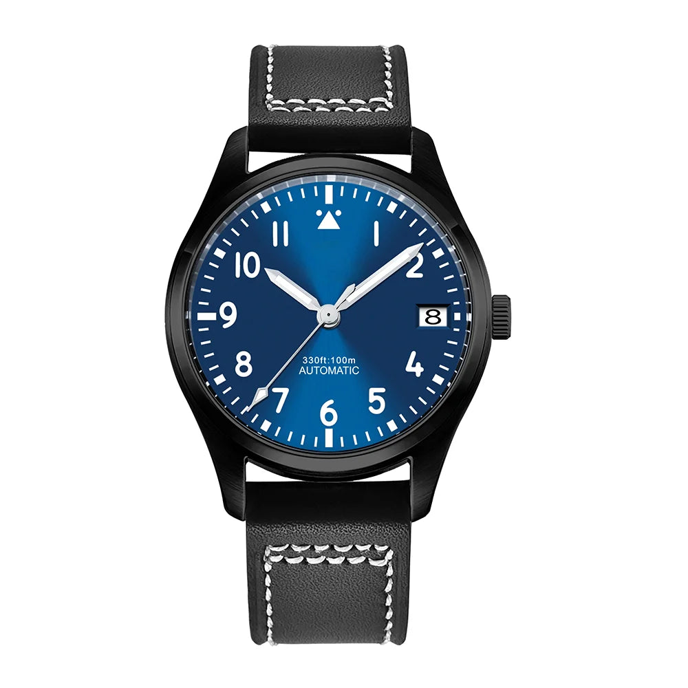 PVD Pilot Watch Sterile for Custom logo 39MM Sapphire 10Bar NH35 automatic glass back