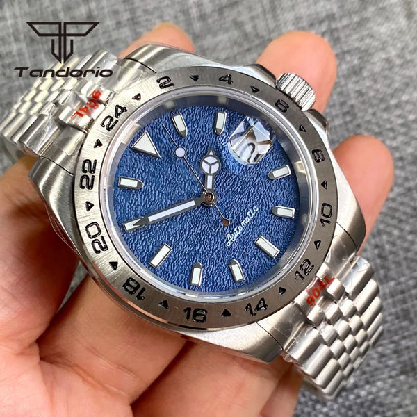39MM Diver Tandorio TD229S NH35 Automatic Wristwatch Blue Sterile Dial Date Sapphire 10Bar 24H Fixed Bezel