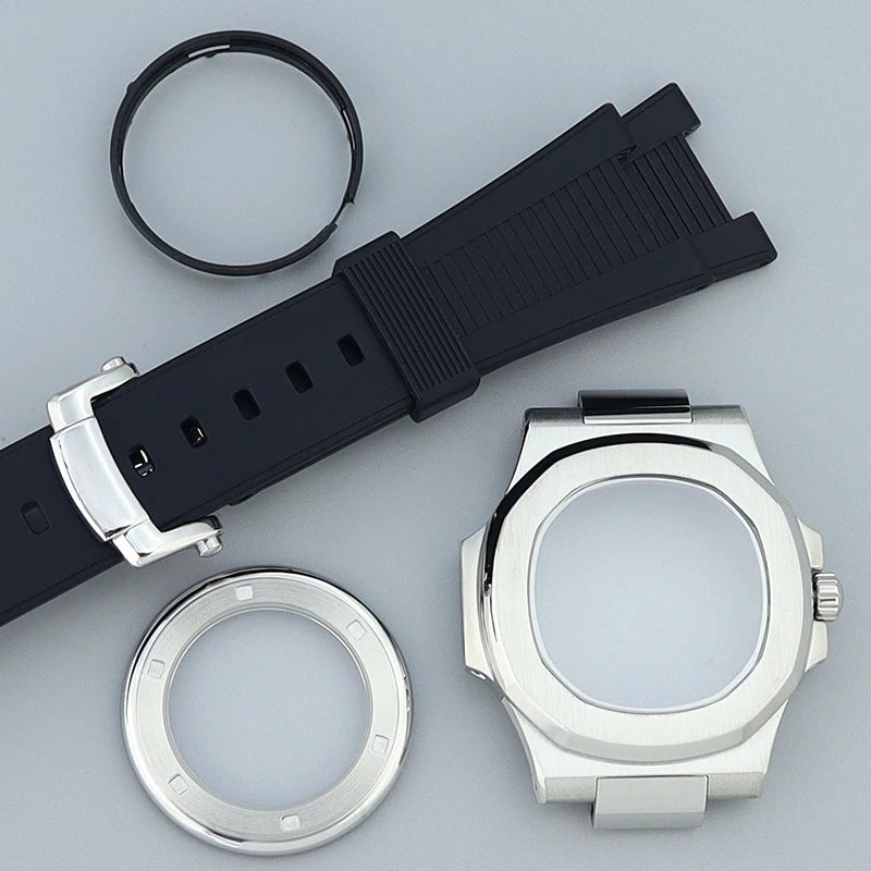 Silver/Black/Rose Gold 40mm Watch Cases Strap Parts Sapphire Glass For NH35 NH36 NH34 NH38 NH72 Movement 30.8mmDial Mod Nautilus