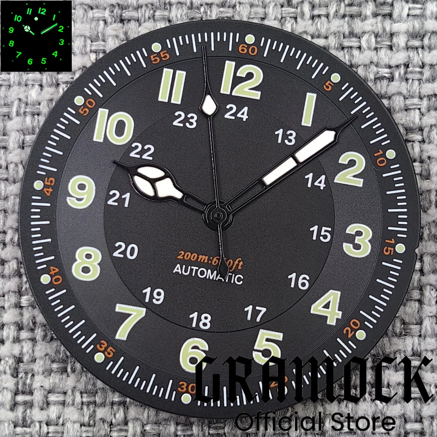 Gramock Classics Sterile 29mm Pilot Black Watch Dial Part for NH35/36 ETA PT5000 Miyota Mingzhu DG ST2130 Movement Part Hand Set