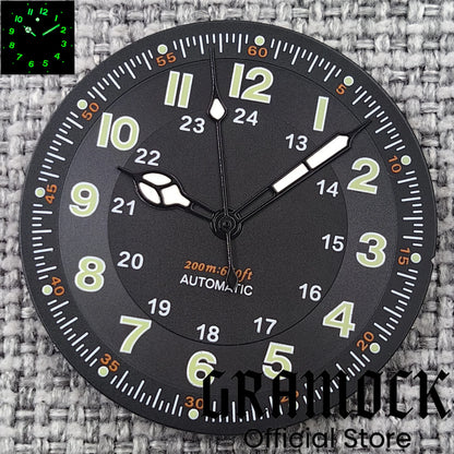 Gramock Classics Sterile 29mm Pilot Black Watch Dial Part for NH35/36 ETA PT5000 Miyota Mingzhu DG ST2130 Movement Part Hand Set