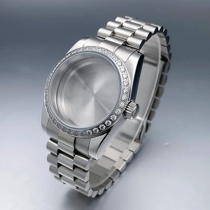 36mm/39mm NH35 Case President Jubile Strap Diamond Bezel Sapphire Glass Mod For NH35 NH36 Movement Watch Case Accessories Parts