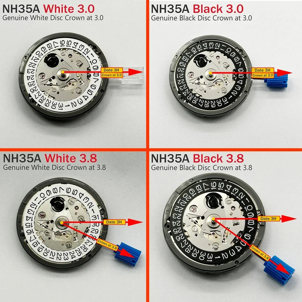 Japan Geniune NH35A Premium Mechanical Movement NH35 White Date wheel 24 Jewels Automatic Self-winding High Accuracy Movt Replace