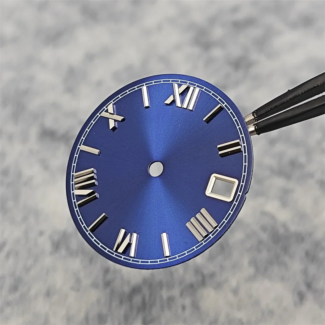 28.5mm Roman Scale Watch Dial Real Nail Modified Replacement Watch Faces with Single Calendar Window for NH35/NH36/4R Movement