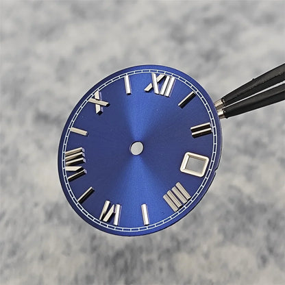 28.5mm Roman Scale Watch Dial Real Nail Modified Replacement Watch Faces with Single Calendar Window for NH35/NH36/4R Movement