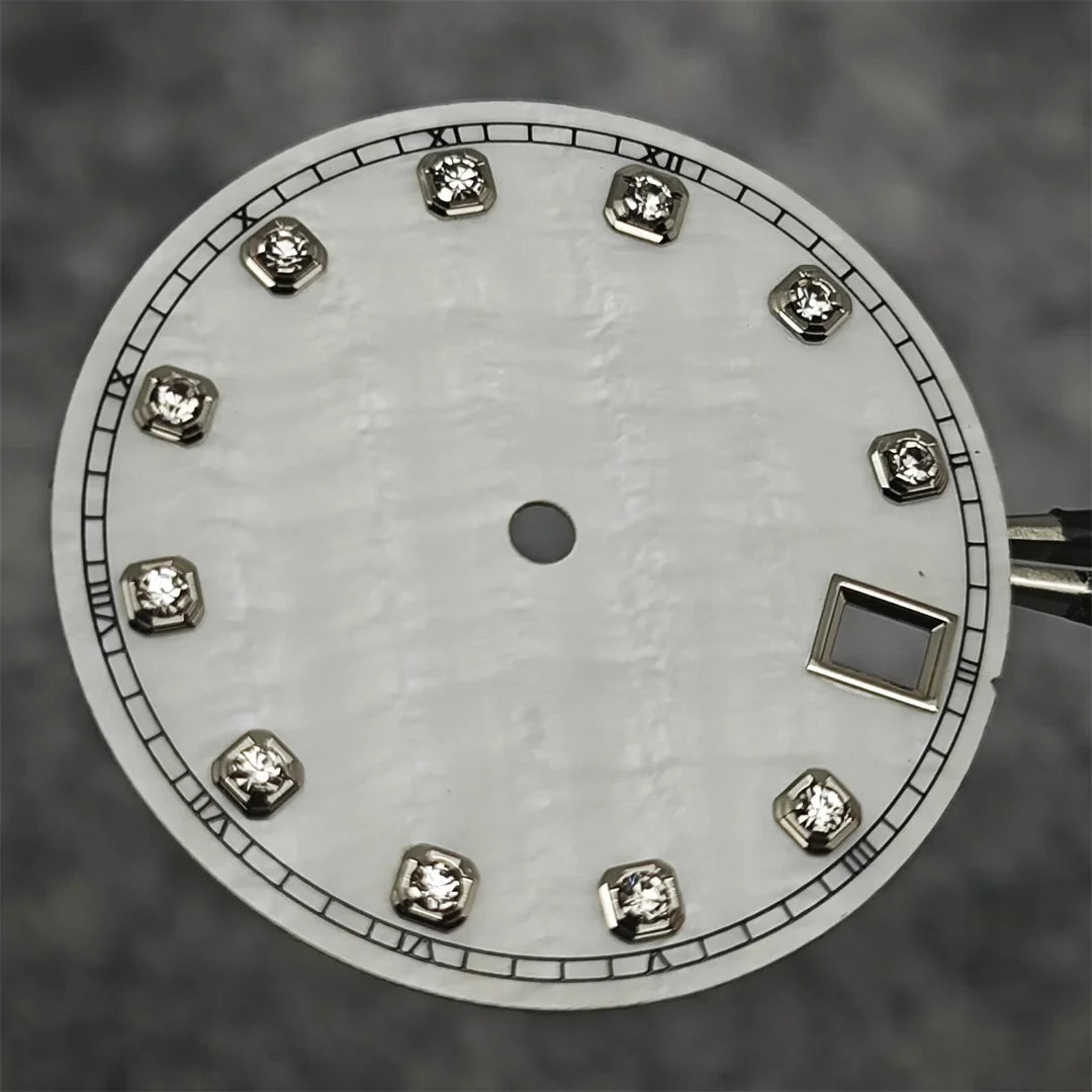 NH35 Watch Dial Watch Hands 28.5mm Diamond Inlaid Shell of Pearl Pattern Surface Watch Accessories for NH35/NH36 Movement