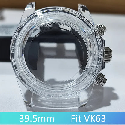 40mm Transparent Case For NH35 Case 20mm Watch Bands Set Green Luminous SUB Acrylic Plastic Case Clear Watch Case Accessories