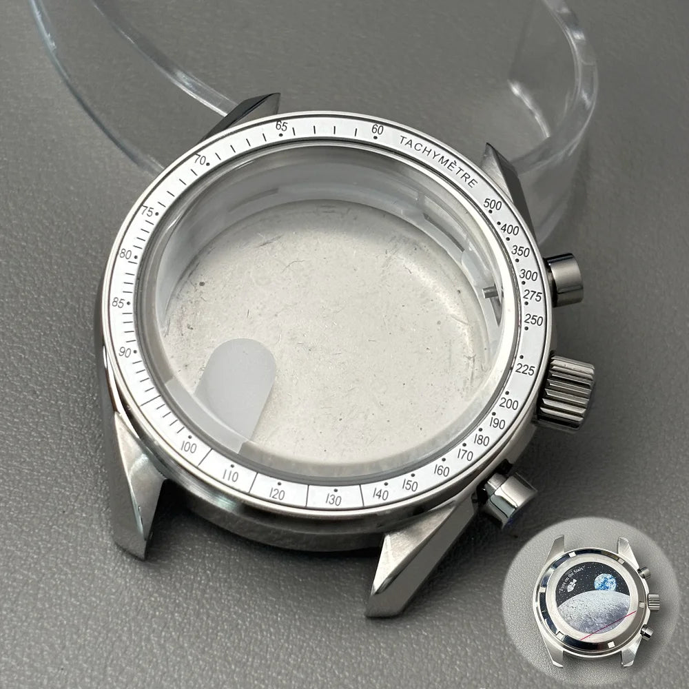 VK63 case 39.7mm moon metal case chronograph case bezel,VK63 Fashion Business watch sealed back moon watch mission mod