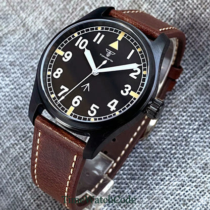 Tandorio Automatic Pilot Watch PVD Plating 39mm NH35 PT5000 20bar Sapphire TD128
