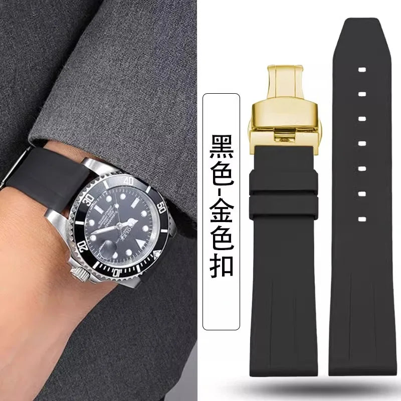 21mm 22mm 24mm Fluorine rubber Strap Men's Silicone Bracelet For pilot flat lug diver etc