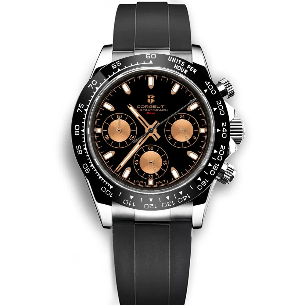 Corgeut 2069 Chronograph watch Panda Daytona 24 hours VK63 Quartz Hardlex 10Bar 39MM