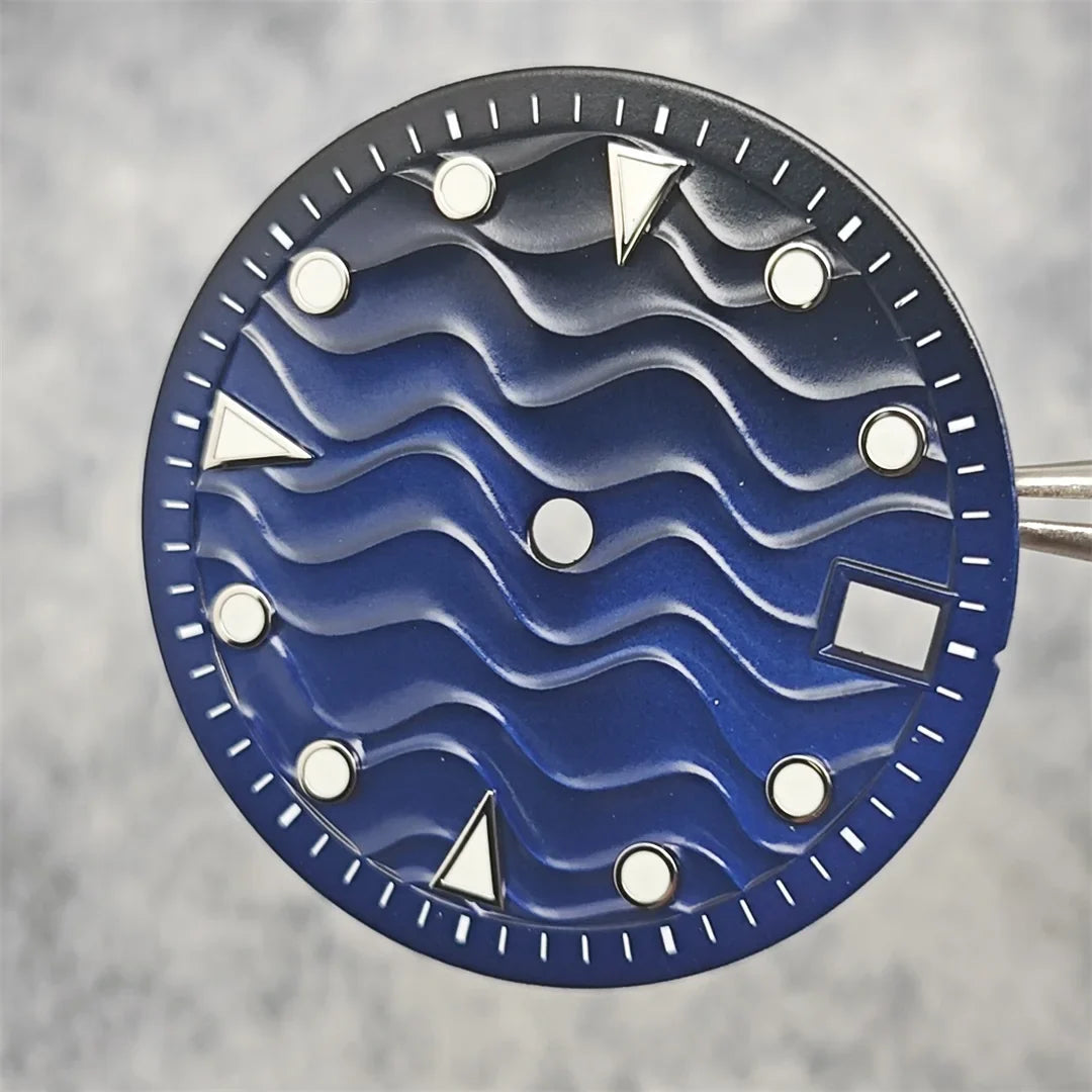 28.5mm Watch Dial Water Ripple Gradient Color Watch Faces Green Luminous Surface Man’s Watch Accessories for NH35 Movement