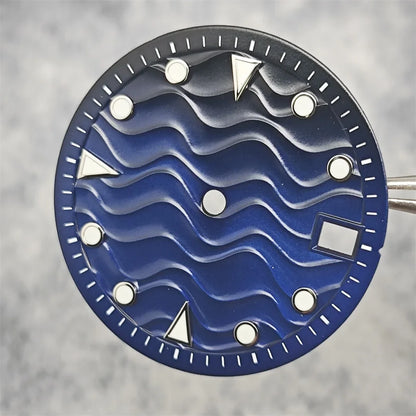 28.5mm Watch Dial Water Ripple Gradient Color Watch Faces Green Luminous Surface Man’s Watch Accessories for NH35 Movement