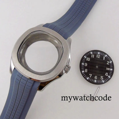 40mm Watch Case Glass Back Rubber Strap Dial Hands Set Fit NH35A NH36A Automatic Movement Sapphire Glass