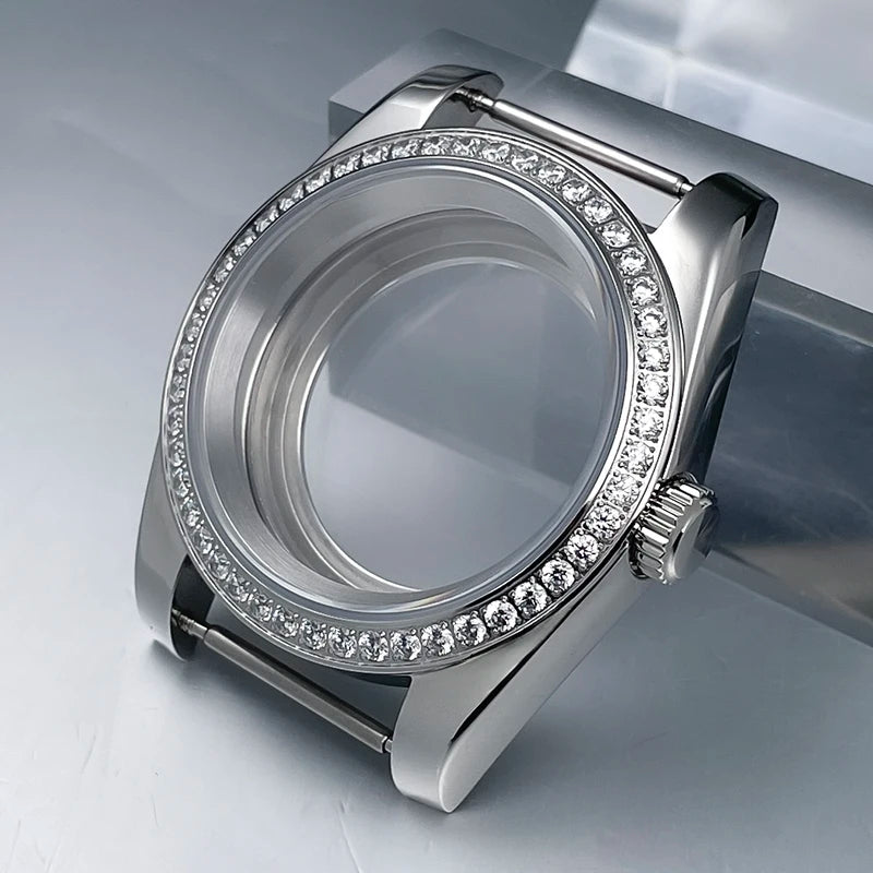 36mm/39mm NH35 Case President Jubile Strap Diamond Bezel Sapphire Glass Mod For NH35 NH36 Movement Watch Case Accessories Parts