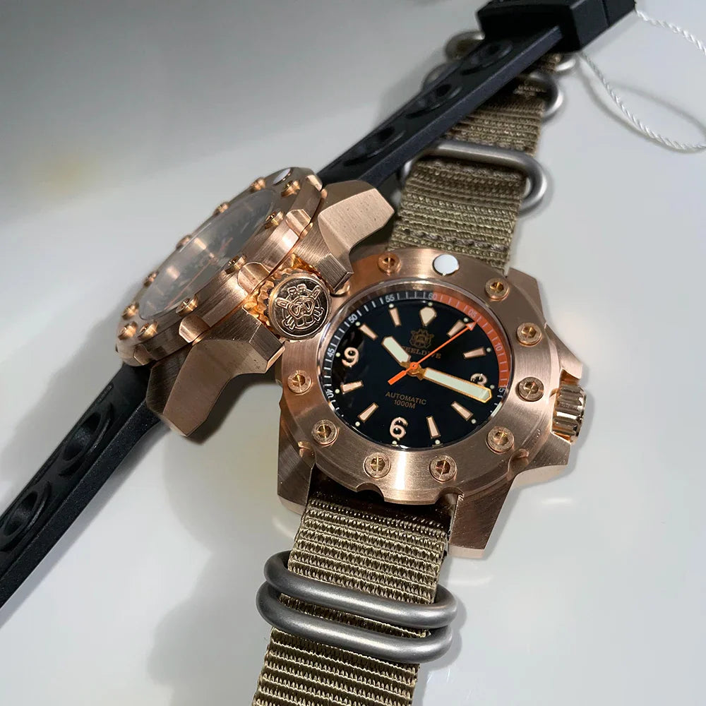 STEELDIVE SD1948S Bronze Diver 44.5mm  C3 Green Luminous 1000M Waterproof Mens NH35  sapphire