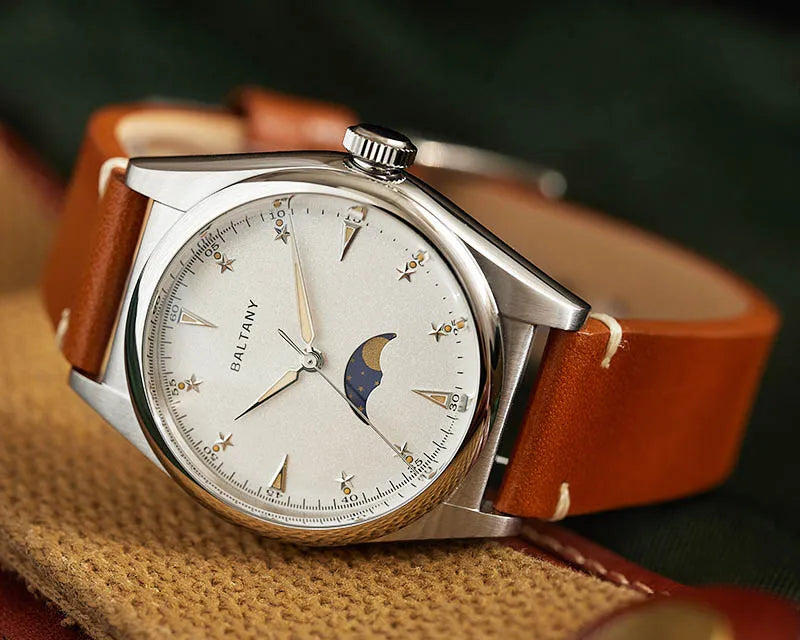 Baltany 36mm Dress Watches S4042 Customizable AR Sapphire Crystal 10Bar  Moon phase Wristwatches Swiss Lume