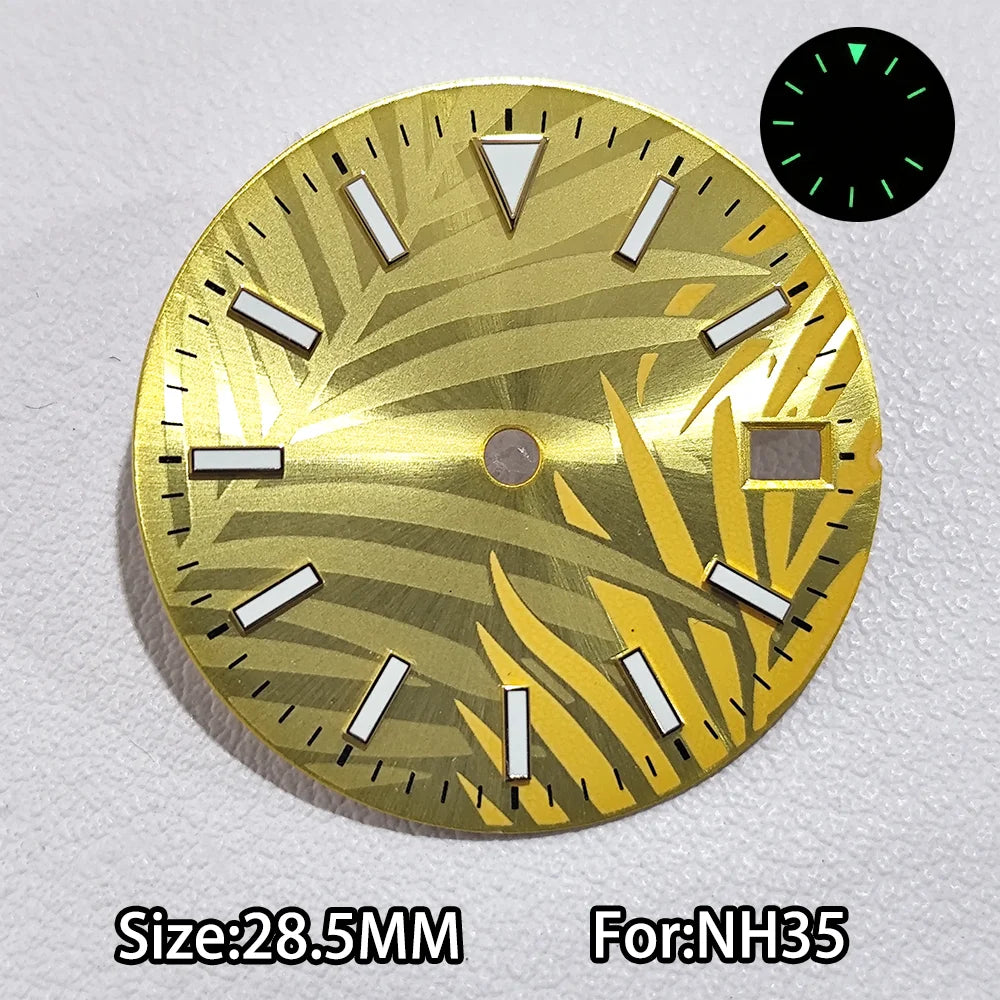 28.5mm Watch Dial For NH 35 NH36 Movements Green Luminous Single/No Date just Calendar Dial Roman Men Watches Accessories