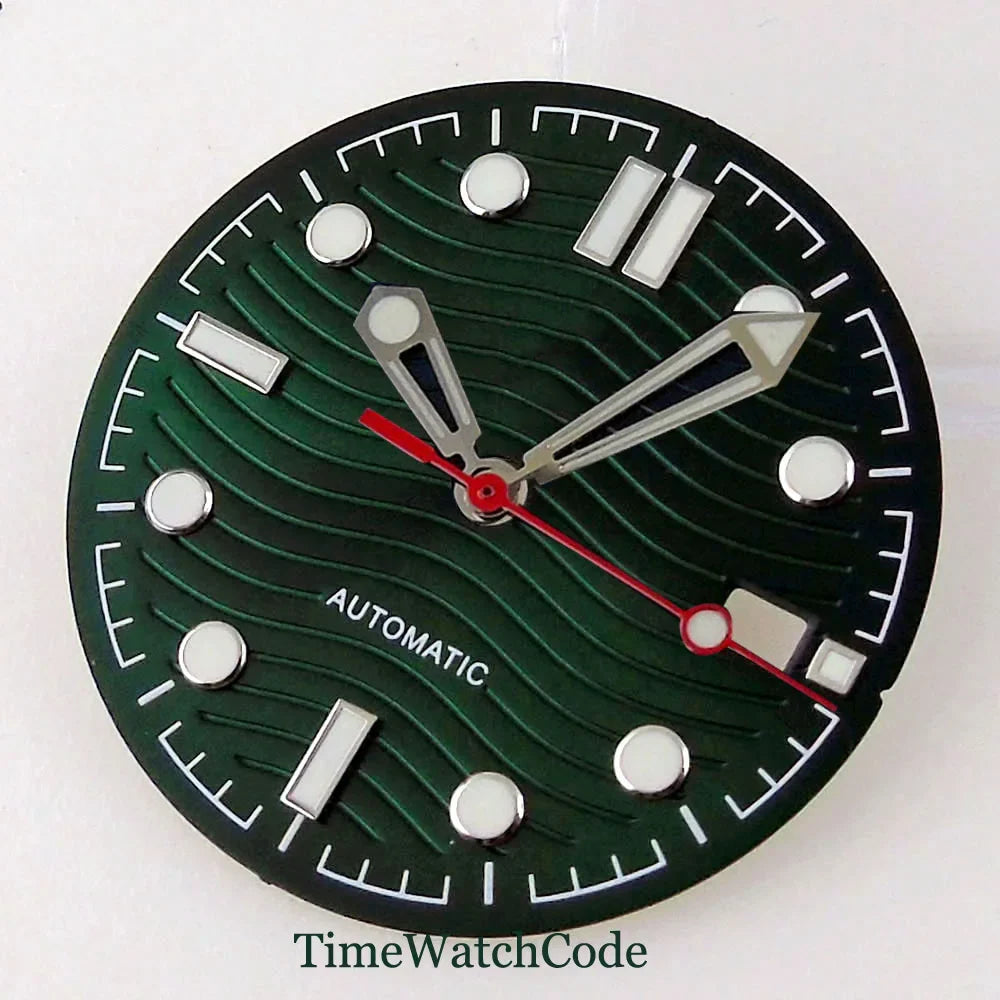 31mm Wave Dial Watch Face Hands Fit for NH35A ETA 2824 PT5000 ST2130 Miyota 8215 821A DG2813 3804 Movement Date Luminous Dial