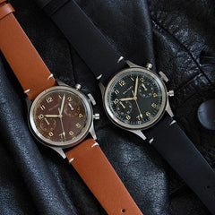 Baltany Military Chronograph Man S5054 Retro Style Quartz Watch Leather Strap Sapphire Glass 5ATM Waterproof Multifunction Watch