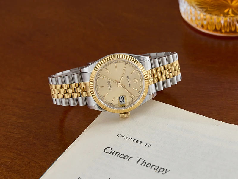 Baltany 36mm Dress Gold Watch S4084 Customizable DateJust  NH35 Automatic  Ar sapphire Swiss Lume Fluted case