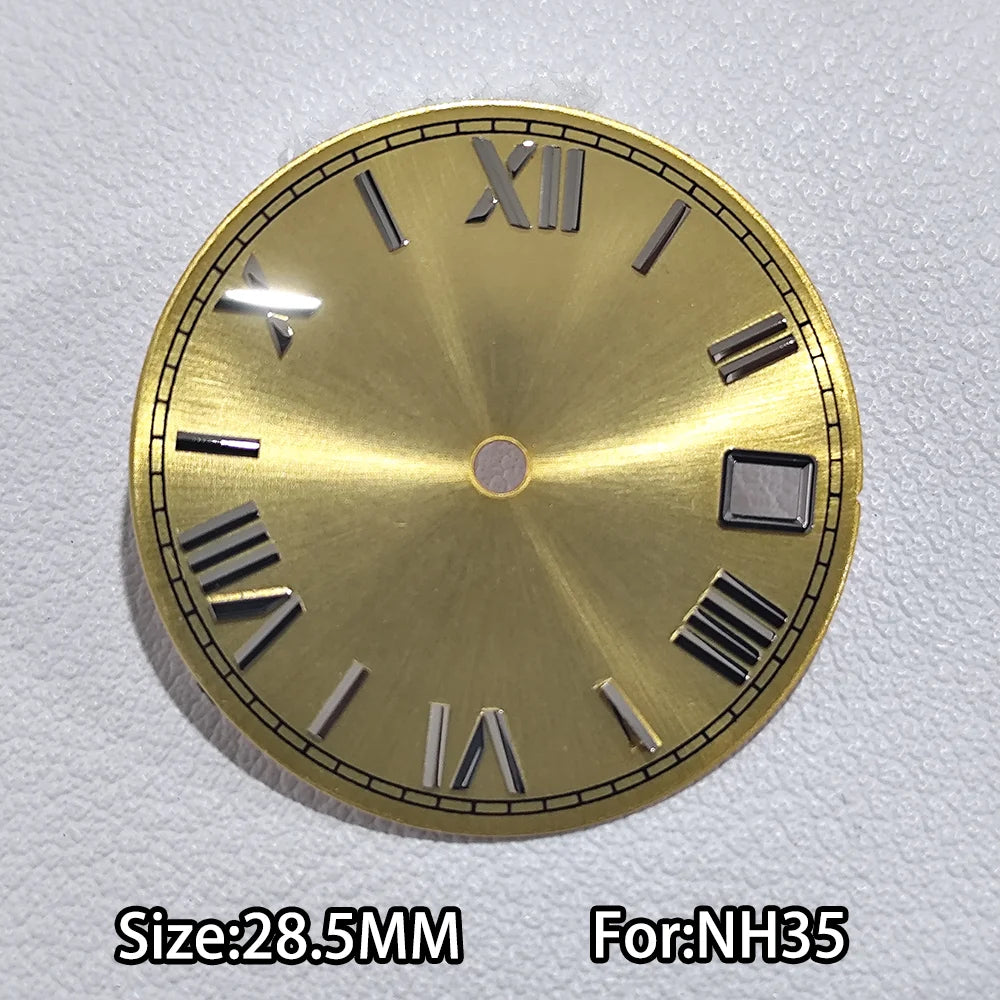 28.5mm Watch Dial For NH 35 NH36 Movements Green Luminous Single/No Date just Calendar Dial Roman Men Watches Accessories