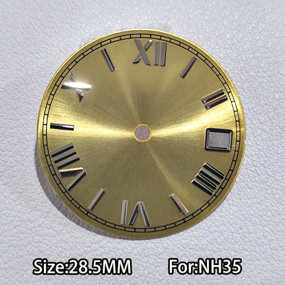 28.5mm Watch Dial For NH 35 NH36 Movements Green Luminous Single/No Date just Calendar Dial Roman Men Watches Accessories