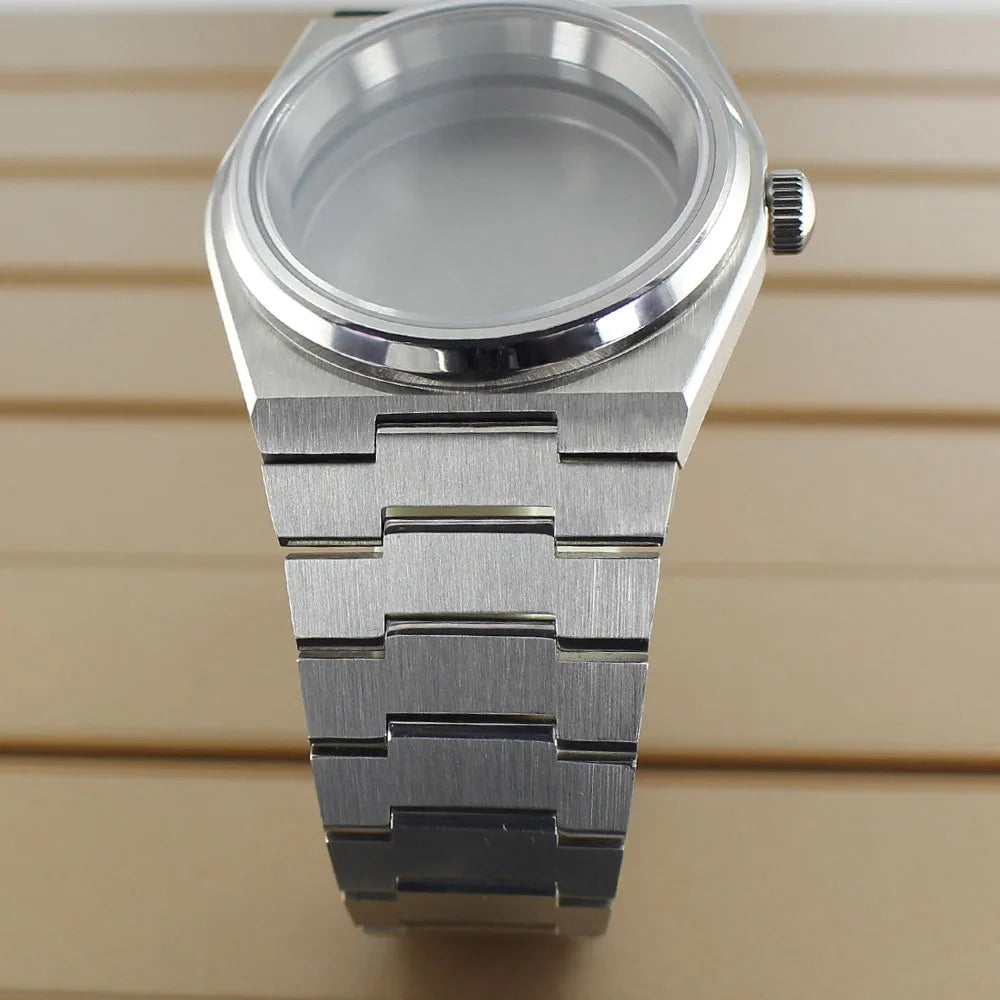 40mm Silver Watch Case Sapphire Crystal Glass For Mod PRX Super Player NH35 NH36 NH38 NH34 NH70 NH72 Movement Solid Bottom Cover