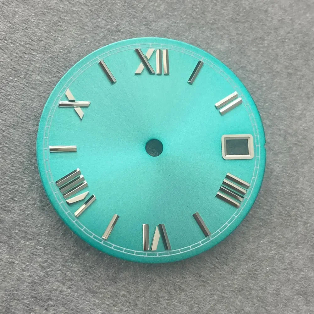 28.5mm Roman Scale Watch Dial Real Nail Modified Replacement Watch Faces with Single Calendar Window for NH35/NH36/4R Movement