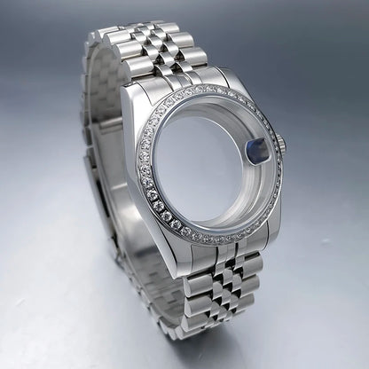 36mm/39mm NH35 Case President Jubile Strap Diamond Bezel Sapphire Glass Mod For NH35 NH36 Movement Watch Case Accessories Parts