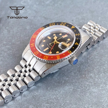 Tandorio NH34 GMT Watch 6542 homage 38mmTD218S Sapphire 20BAR Diver 24H Glass Bezel Sapphire