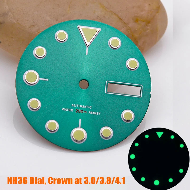 28.5mm Watch Dial NH35 NH36 Dial fit For SKX007 SPRD 6105 Tuna SPB185 SPB187 Watch Cases Feet 3.0 3.8 4.1 Green Luminous Dial