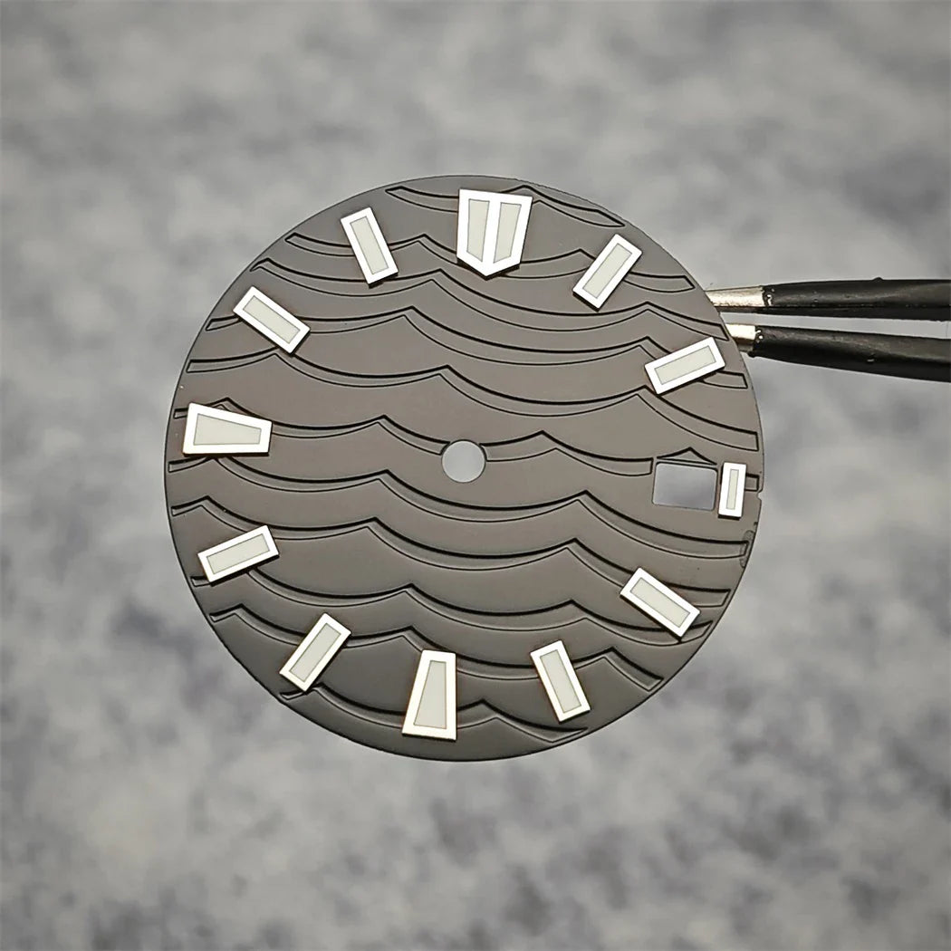 28.5mm Watch Dial C3 Green Luminous Wave Pattern Watch Faces Watches Replacement Accessories for NH35/ NH36/ NH34 Movement