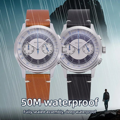 Baltany 39MM Tuxedo Chronograph Man S5050 Sapphire Crystal 50M Waterproof Stainless Steels Retro  Quartz Dress Watches For Man